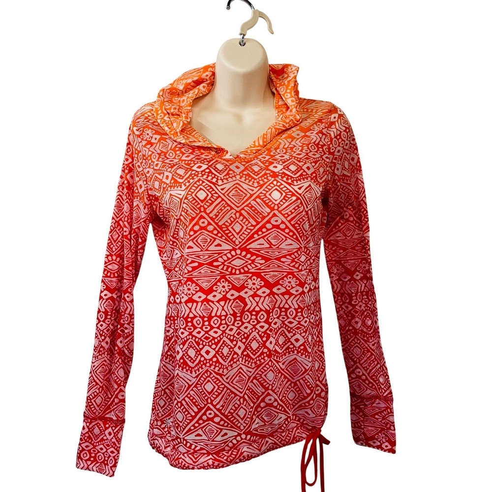 Athleta Aztec Lighweight Burnout Hoodie Womens Sm Top Pullover‎ Orange Stretch